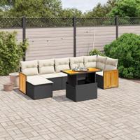 8-delige Loungeset met kussens poly rattan zwart - thumbnail