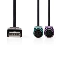 Nedis 2-in-1-Kabel | USB 2.0 | USB-A Male | 2x PS/2 Female | 480 Mbps | 0.30 m | Vernikkeld | Rond | PVC | Zwart | Doos - CCGB60830BK03 - thumbnail
