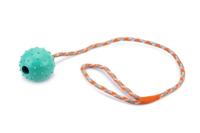 Rubberen bal met bel aan koord hondenspeeltje mint 60 cm - thumbnail