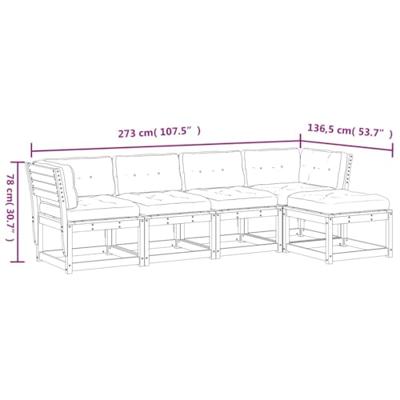 5-delige Loungeset met kussens massief grenenhout wasbruin - thumbnail