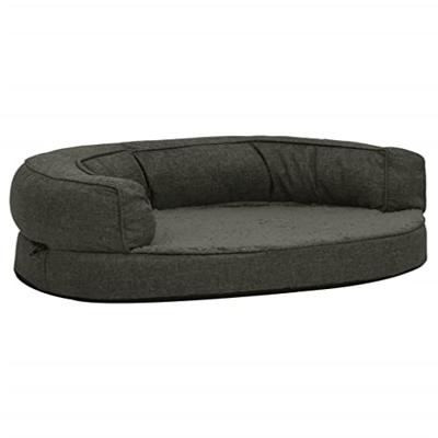 vidaXL Hondenbed ergonomisch linnen-look 75x53 cm fleece donkergrijs, hondenmatras, hondenbed, hondenmand, hondenmatrassen, hondenbedden, hondenmanden