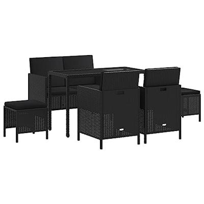 6-delige Tuinset met kussens poly rattan zwart