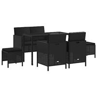 6-delige Tuinset met kussens poly rattan zwart - thumbnail