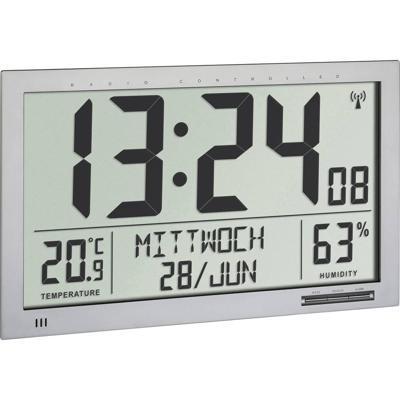 TFA Dostmann 60.4517.54 Wandklok Zendergestuurd 36.8 cm x 23 cm x 2.9 cm Zilver Groot display