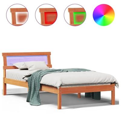 Bedframe met LED -striplichten met hoofdeinde Wasbruin 80 x 200 cm Grenenhout Bedframe met LED -striplichten met hoofdeinde Wasbruin 80 x 200 cm Grenenhout