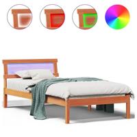 Bedframe met LED -striplichten met hoofdeinde Wasbruin 75 x 190 cm Grenenhout - thumbnail