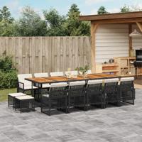 15-delige Tuinset met kussens poly rattan zwart - thumbnail