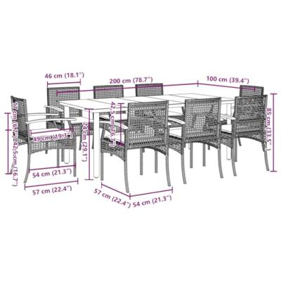 9-delige Tuinset met kussens poly rattan grijs