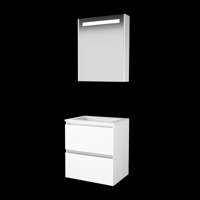 Basic-Line Premium 46 Badkamermeubelset - 60 x 46 cm - Greeploos - 2 Lades - Acryl Wastafel - Zonder Kraangat - Spiegelkast met LED Verlichting - Ice White - thumbnail