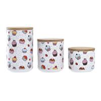 Set van 3 Potjes DKD Home Decor Natuurlijk Wit Multicolour Bamboe Keramiek 10 x 10 x 17 cm Cupcake - thumbnail