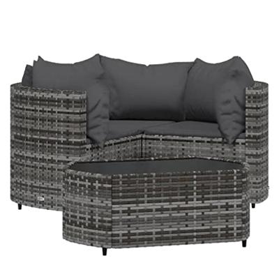 4-delige Loungeset met kussens poly rattan grijs