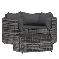 4-delige Loungeset met kussens poly rattan grijs - thumbnail