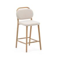 Kave Home Barkruk 'Helda' Chenille en eikenhout, kleur Beige (zithoogte 66cm) - thumbnail