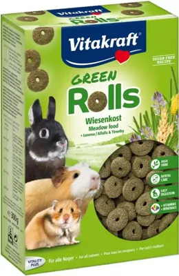 Vitakraft Green Rolls knaagdierensnack alfalfa & hooi, 300g Vitakraft Green Rolls knaagdierensnack alfalfa & hooi, 300g