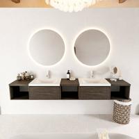 MONDIAZ BUKLA 240cm badmeubel met open module 40 L+M+R kleur Dark Brown met 2 lades. Wastafel CLOUD dubbel 2 kraangaten kleur Talc. - thumbnail