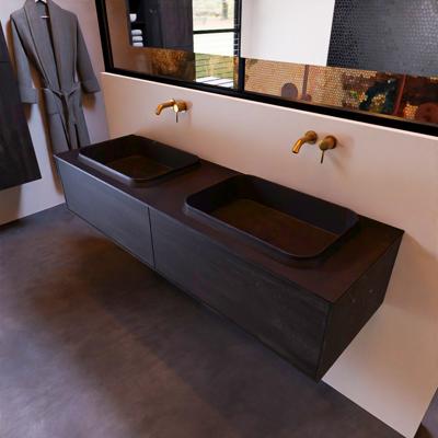 Badkamermeubelset Mondiaz Erin 150 cm met 2 Lades met RIDGE Wastafel Dubbel Urban Zonder Kraangaten Greeploos Mat Antracite