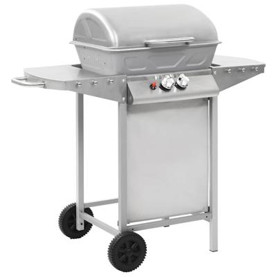 Gasbarbecue en grill met 2 kookzones roestvrij staal zilver Gasbarbecue en grill met 2 kookzones roestvrij staal zilver