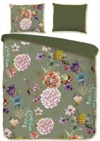 Descanso Dekbedovertrek "bloemen" - Groen - (140x200/220 cm) - Biologisch Katoen satijn - thumbnail