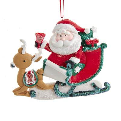Santa met slee klei h11 cm Ornament kerstbal Kurt S. Adler - Kurt s adler