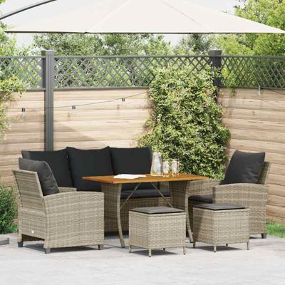 6-delige Loungeset met kussens poly rattan lichtgrijs