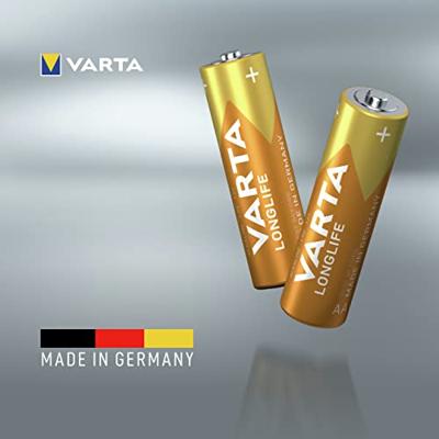 VARTA 4106101414 Longlife AA Mignon LR6 Batterij (verpakking met 4 stuks) Alkaline Batterijen – ideaal voor afstandsbediening radio wekker en klok