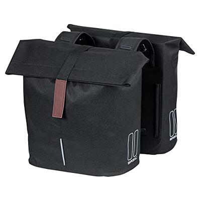 Basil city dubbele fietstas grijs, waterafstotend, geschikt voor e-bikes, reflecterend, 28-32l