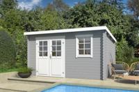 Outdoor Life Amira Blokhut 400x295 cm 28 mm vuren Platinum Grey-Wit gecoat- Lessenaarsdak- - Outdoor Life - thumbnail