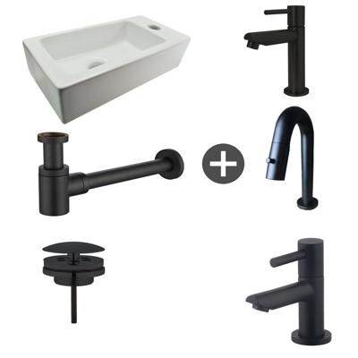 Fonteinpack Rhea Rechts Keramiek 36x18x9 cm Mat Zwart (Keuze uit 4 kranen) Fonteinpack Rhea Rechts Keramiek 36x18x9 cm Mat Zwart (Keuze uit 4 kranen)