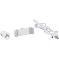 All-Ride Losse USB Autolader Met Micro USB Kabel & Telefoonhouder - Wit - thumbnail