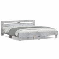 Bedframe met hoofdeinde bewerkt hout betongrijs 180x200 cm - thumbnail
