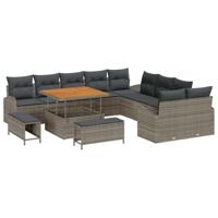 Tuinbankenset met kussen 13 pcs Grijs poly rattan - thumbnail