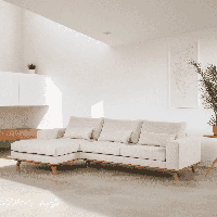 BASE 3-zits Loungebank 'Omid' Links, Geweven, kleur Beige - thumbnail