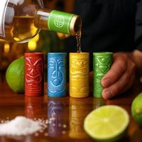 Tiki Shot Glasses - Keramiek - 75 ml - 4 kleuren set - thumbnail