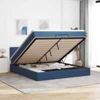 Ottoman bed met matrassen en LED's 200x200cm stof blauw - thumbnail