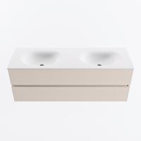 MONDIAZ VICA 140cm badmeubel onderkast Linen 2 lades. Wastafel MOON dubbel 2 kraangaten, kleur Talc. - thumbnail