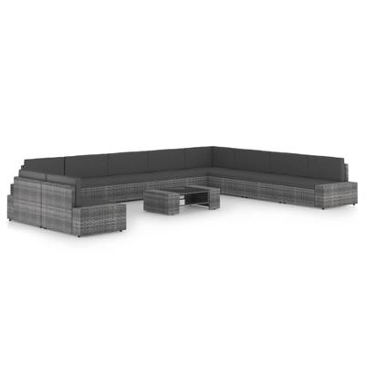 11-delige Loungeset met kussens poly rattan grijs