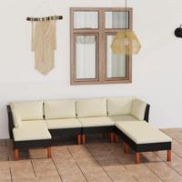 7-delige Loungeset met kussens poly rattan zwart - thumbnail