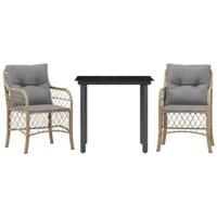 3-delige Bistroset met kussens poly rattan gemengd beige - thumbnail