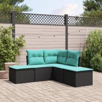 5-delige Loungeset met kussens poly rattan zwart - thumbnail