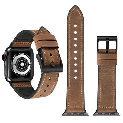 Crazy Horse textuur TPU + roestvrijstaal horloge band voor Apple horloge serie 3 & 2 & 1 38 mm (bruin)
