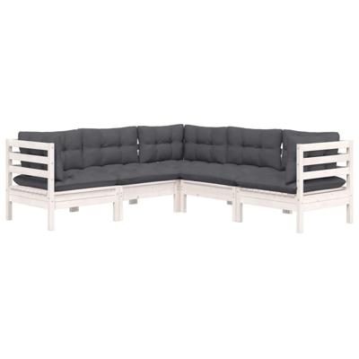 5-delige Loungeset met kussens massief grenenhout wit