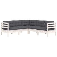 5-delige Loungeset met kussens massief grenenhout wit - thumbnail
