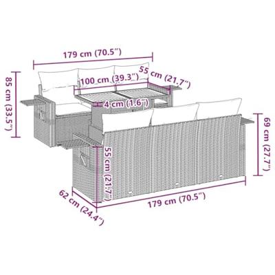 7-delige Loungeset met kussens poly rattan grijs