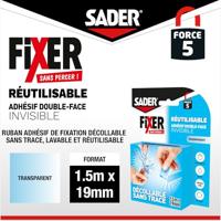 Extra dubbelzijdig plakband - SADER - Bevestigen zonder boren - Onzichtbaar - Verwijderbaar/herbruikbaar - Transparant - 1,5 m x 19 mm - thumbnail