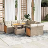 9-delige Loungeset met kussens poly rattan acacia beige - thumbnail