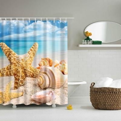 2 stuks kleurrijke strand conch Starfish shell polyester wasbaar bad douche gordijnen grootte: 180X200cm (grote shell)