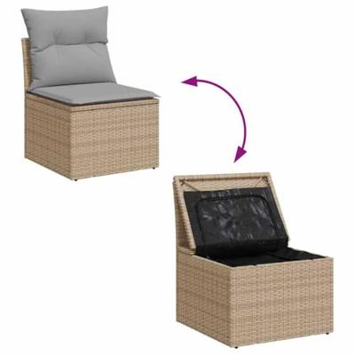 Tuinbankenset met opslag 6 pcs Beige en Licht Grijs poly rattan