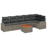 Tuinbankenset met kussen 7 pcs Grijs poly rattan - thumbnail