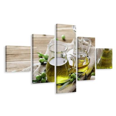 Schilderij - Olijfolie met groene olijven, 5luik, premium print