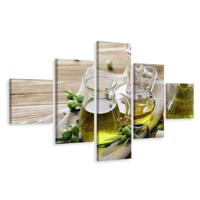 Schilderij - Olijfolie met groene olijven, 5luik, premium print - thumbnail